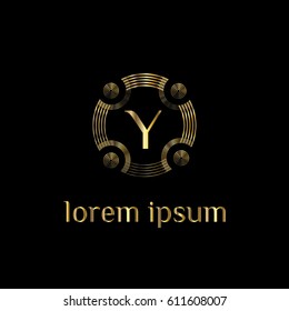 Golden circles vector logo design template. Letter Y luxury monogram