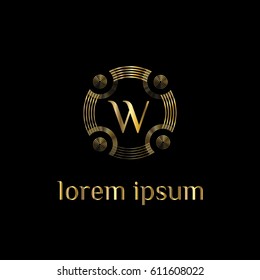 Golden circles vector logo design template. Letter W luxury monogram