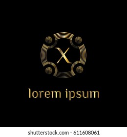 Golden circles vector logo design template. Letter X luxury monogram
