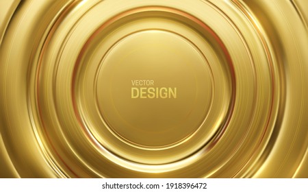 Golden circular background. Gold anisotropic surface. Achievement plaque concept. Sport broadcast decoration design. Vector 3d illustration. Abstract concentric geometry. Minimalist banner.