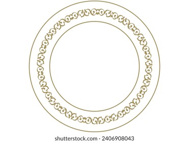 Golden and circular frame with floral theme.