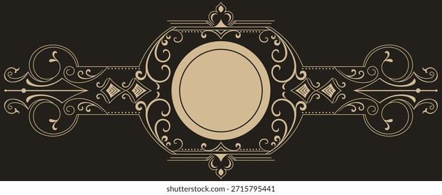 golden circular frame with a scrolling line border.