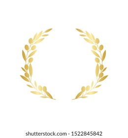 Golden circular olive branches greek wreath vector illustration isolated on white background. A winner award and achievement heraldry decorative emblem.