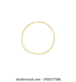 Golden circular outline vector image. Gold doodle grungy circles. Vector round curves. Logo element template. Editable geometric element isolated on white. Metal colors border rings.