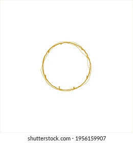 Golden circular outline vector image. Gold doodle grungy circles. Vector round curves. Logo element template. Editable geometric element isolated on white. Metal colors border rings.