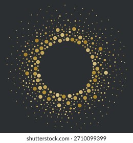 Patrón circular dorado con puntos sobre fondo oscuro que representan conceptos de arte y diseño