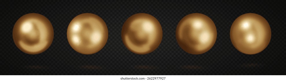 Golden circular shape on dark background. Smooth 3D ball collection with metallic finish. Luxurious gold minimalist design element