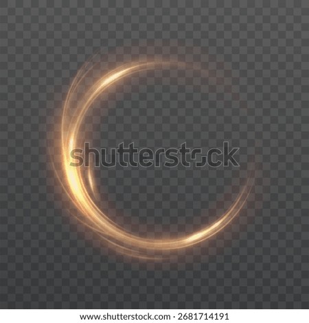 Golden circular vortex light effect with glowing vortex motion and radiant energy flow on a transparent background.