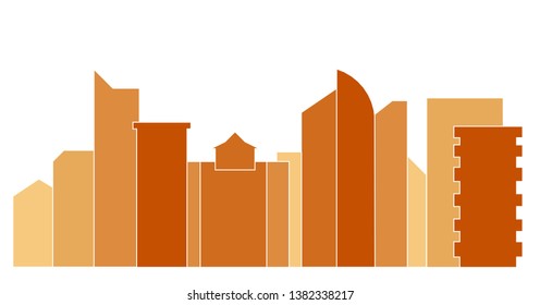 Golden City. Silhouette of a modern city. Urban landscape. Cityscape in orange tones. Panorama of the city. Modern architecture