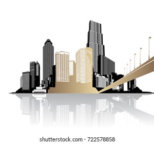 Golden cityscape with skyscrapers - light version.