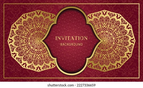 Golden classic beautiful mandala invitation card. Islamic background with mandala decoration. invitation, wedding card, Diwali, decoration. India, Indian, Arabic, Damask, Asian, Turkish 