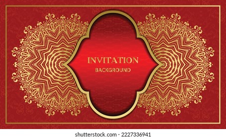 Golden classic beautiful mandala invitation card. Islamic background with mandala decoration. invitation, wedding card, Diwali, decoration. India, Indian, Arabic, Damask, Asian, Turkish 