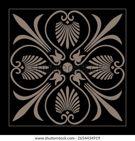 Golden classic Greek square pattern. Rectangle of Ancient Greece, Roman Empire. Byzantine painting of walls, floors, ceilings. Ornamental pattern in art nouveau style for European palaces, laser 