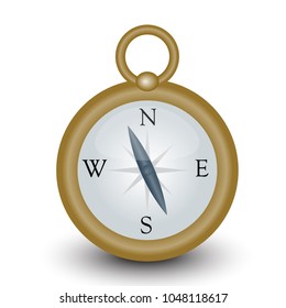 golden classic old style compass vector icon with gloss and shadow