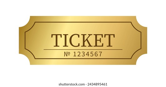 Golden classic ticket in simple style vector illustration isolated on white background