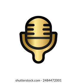 Golden classic vintage microphone or gold mic podcast radio icon with black outline. Vector illustration