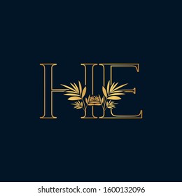 Golden Classic Vintage Nature Initial Letter H, E, HE logo icon vector design concept.
