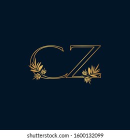 Golden Classic Vintage Nature Initial Letter C, Z, CZ logo icon vector  design concept.