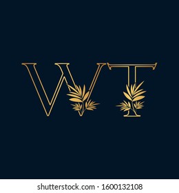 Golden Classic Vintage Nature Initial Letter W, T, WT logo icon vector design concept.