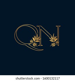 Golden Classic Vintage Nature Initial Letter Q, N, QN logo icon vectordesign concept.