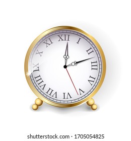 Golden clock isolated on white background. Vector