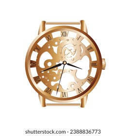 golden clock mechanism vector. watch parts isolated on white background. gold. vector illustration