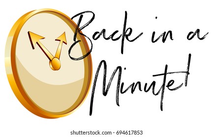 Golden clock and phrase back in a minute illustration