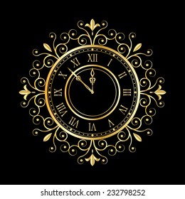 golden clock vitage style for new year and christmas design. vector illustrations