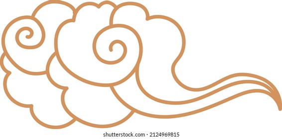 Golden cloud in decorative oriental style. Traditional wind symbol isolated on white background
