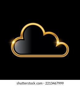 Golden Cloud Icon Vektor Sign Illustration auf schwarzem Hintergrund mit goldener glänzender Wirkung