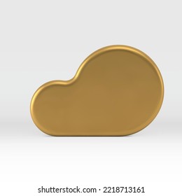 Golden cloud sky 3d decor element for premium design front view realistic vector illustration. Luxury metallic fluffy round cloudscape air atmosphere seasonal weather decorative minimalist object