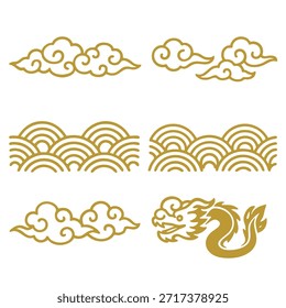 A golden cloud wave pattern dragon head decorative with calm mood