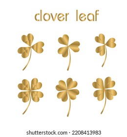 Golden clover leaves vector on white background for your festive design, print, invitation, greeting cards.Beautiful illustration golden clover leaves. 
