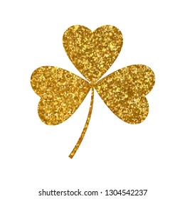 Golden  clover trefoil  with bright sparkles. Three-leafed logo of the St. Patrick's Irish festival. Symbol of success and prosperity