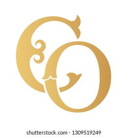 Golden CO monogram isolated in white.