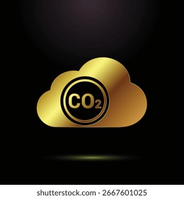 Símbolo dorado de la nube de CO2 que representa las emisiones de carbono y las preocupaciones ambientales sobre fondo negro