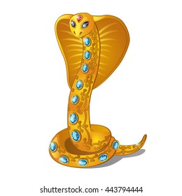 Golden Cobra, inlaid with precious stones. Royal Pets isolated on a white background. Vector illustration.