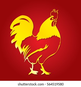 Golden cock. Chinese new year symbol. Hand drawn vector illustration.
