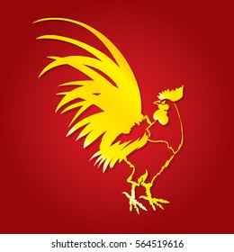 Golden cock. Chinese new year symbol. Hand drawn vector illustration.