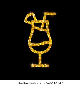 Golden cocktail flat icon. Blue hawaii