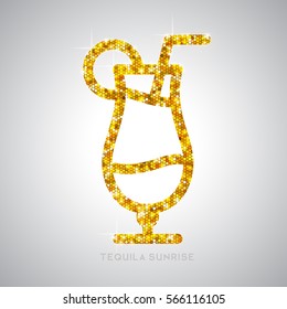 Golden cocktail flat icon. Tequila sunrise