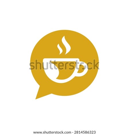 Golden coffee cup inside a speech bubble logo, combining cafe culture and communication for coffee shops, chat apps, food blogs, or social communities.