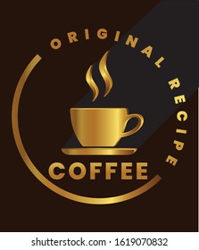 Golden  coffee mug with steam in design style
 Cup of Fresh Coffee. Vector Illustration.

