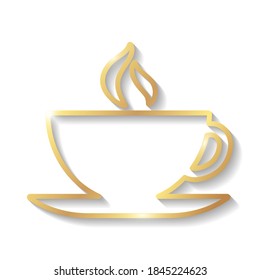 Golden coffee or tea cup with shadows and highlights isolated on a white background.