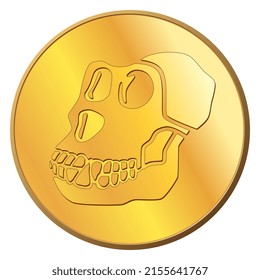 Golden coin ApeCoin APE in front view isolated on white. Cryptocurrency logo icon on coin. Tokens allocated for BAYC and MAYC NFT holders for for WEB3 economy. Vector illustration. svg