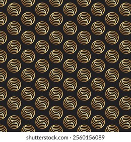 Golden Coin Background Pattern Motif. Chinese Lunar New Year Seamless Design. Premium Oriental Geometric Texture with Modern Vintage Flair. Traditional Asian Zigzag and Wave Pattern.