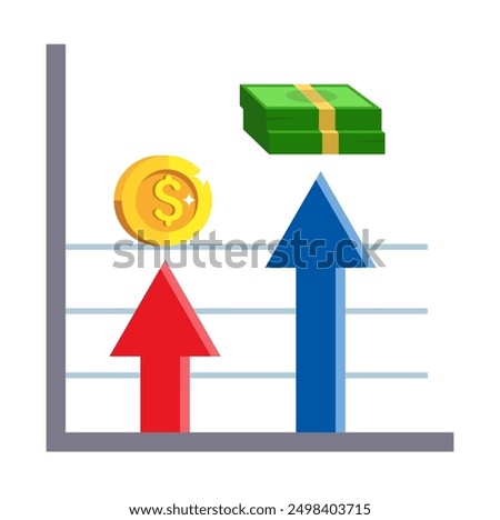 golden coin with bills money dollar in statistics bars isolated background