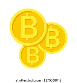 Golden coin with bitcoin sign. Money and finance symbol Cryptocurrency. Vector illustration.