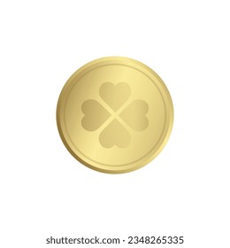 Golden coin button with lucky four leafes clover