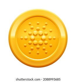 Golden coin with cardano symbol isolated on white background. Vector illustration